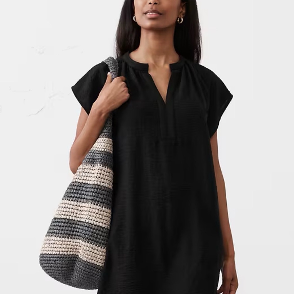 Gathered-Neck Banana Republic Factory Mini Black Mini Dress